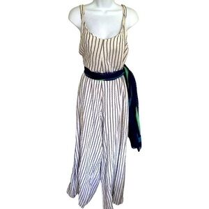 Martina Innocenti Linen Wideleg Jumpsuit - L white ,black ticking linen, Italy